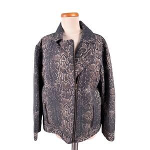 Chico's Women Size 3 XL Charcoal Snake Skin Full Zip Lined Zipped Pockets Jacket